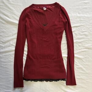 Y2K Smart Set red V neck long sleeve sweater S Bella Swan coquette grunge 2000s